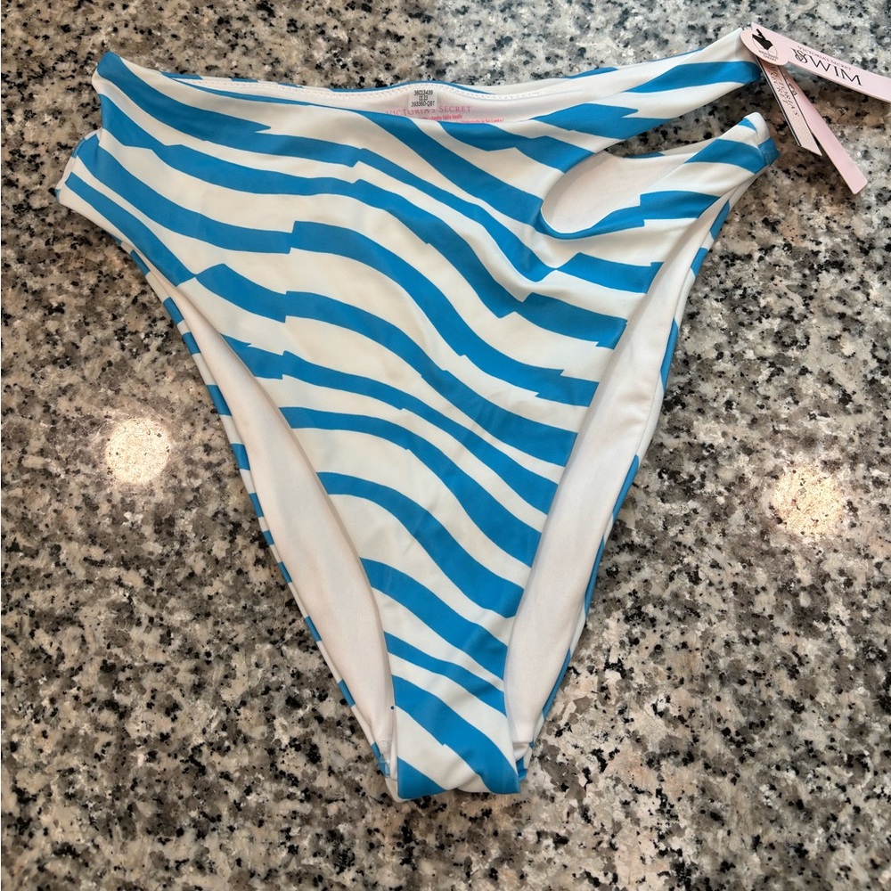 NEW Victorias Secret Blue White Zebra Striped High Rise Bikini Bottoms Swimsuit
